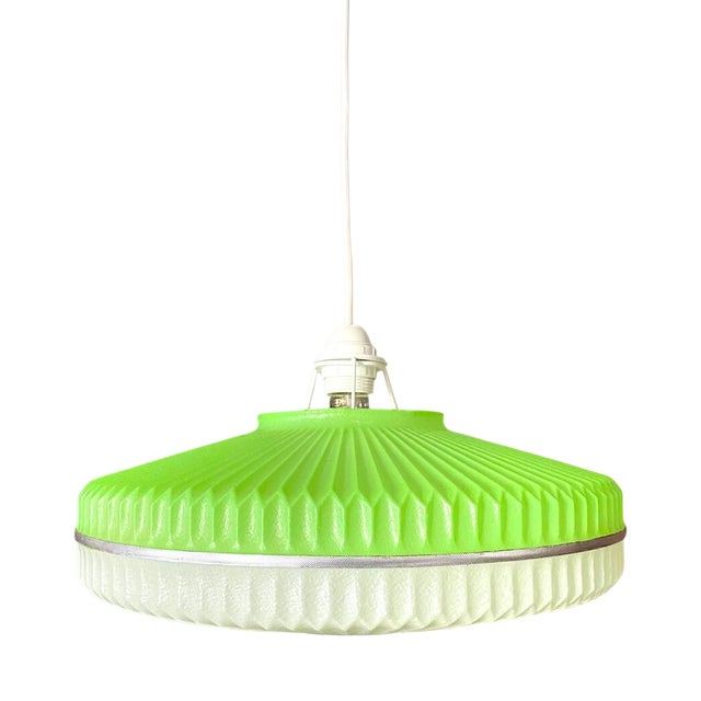Large Vintage Space Age UFO Pendant Lamp in Green Acrylic, 1970s For Sale