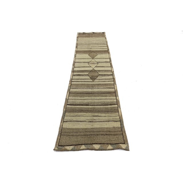 Contemporary 2x10 Hand-Knotted Modern Gabbeh Wool Runner – Minimalist Tribal Design For Sale - Image 3 of 7