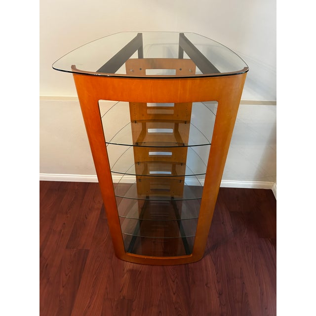 Wood 2000s Bdi Modern Cherry Wood & Tempered Glass Media Console and Audio Tower Set - 2 Pieces For Sale - Image 7 of 10