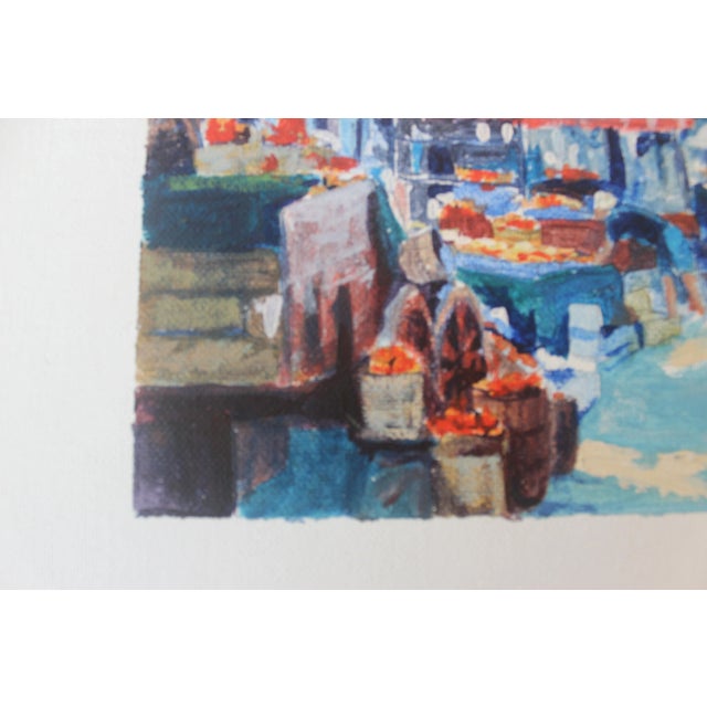 Vintage Painting of a Market, Original Art, Unframed Painting on Canvas Board, Signed For Sale - Image 4 of 9
