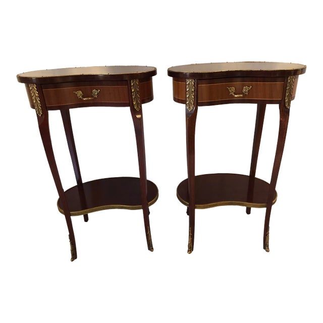 1940s Vintage Kidney Shaped Ormolu Side Tables - a Pair For Sale