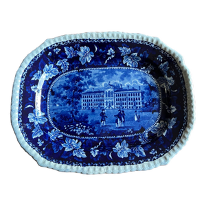 Antique Dark Blue Transfer Decorated Staffordshire Platter "Almshouse Boston"