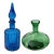 Vintage Mid-Century Modern Italian Art Glass Decanters, Cobalt Blue Ribbed & Emerald Green Empoli Style - a Pair For Sale