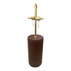 Baker Knapp & Tubbs Wrapped Woven Leather & Brass Cylinder Table Lamps