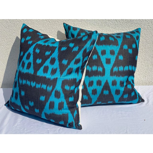 Textile Contemporary Ikat Pattern Pillows- a Pair For Sale - Image 7 of 7