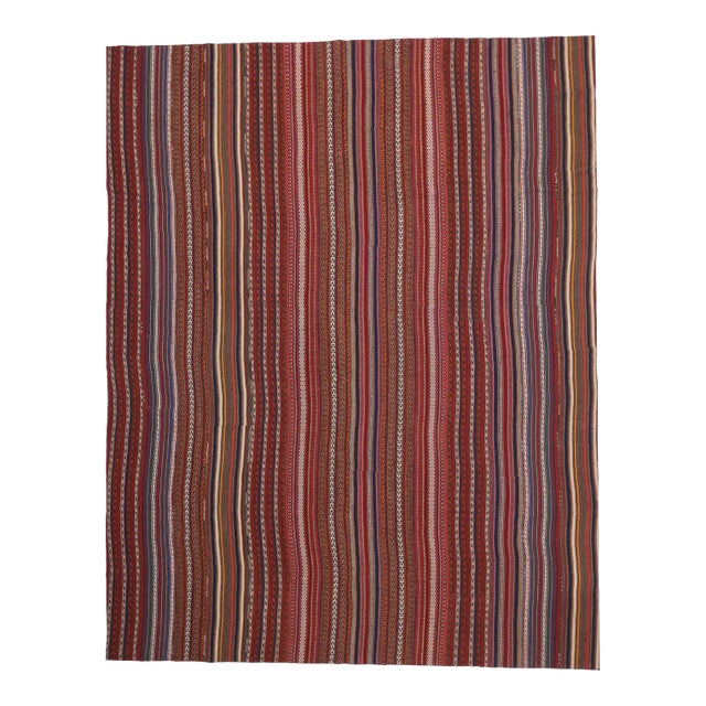 Vintage Turkish Striped Kilim Rug - 12'02 X 15'05 For Sale