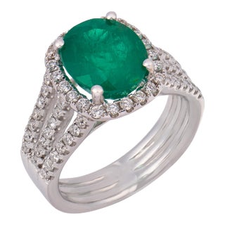 Vintage 3.21 Carat Emerald Diamond 18k White Gold Ring, Size 6 For Sale