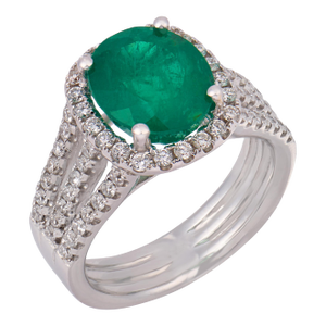 Vintage 3.21 Carat Emerald Diamond 18k White Gold Ring, Size 6