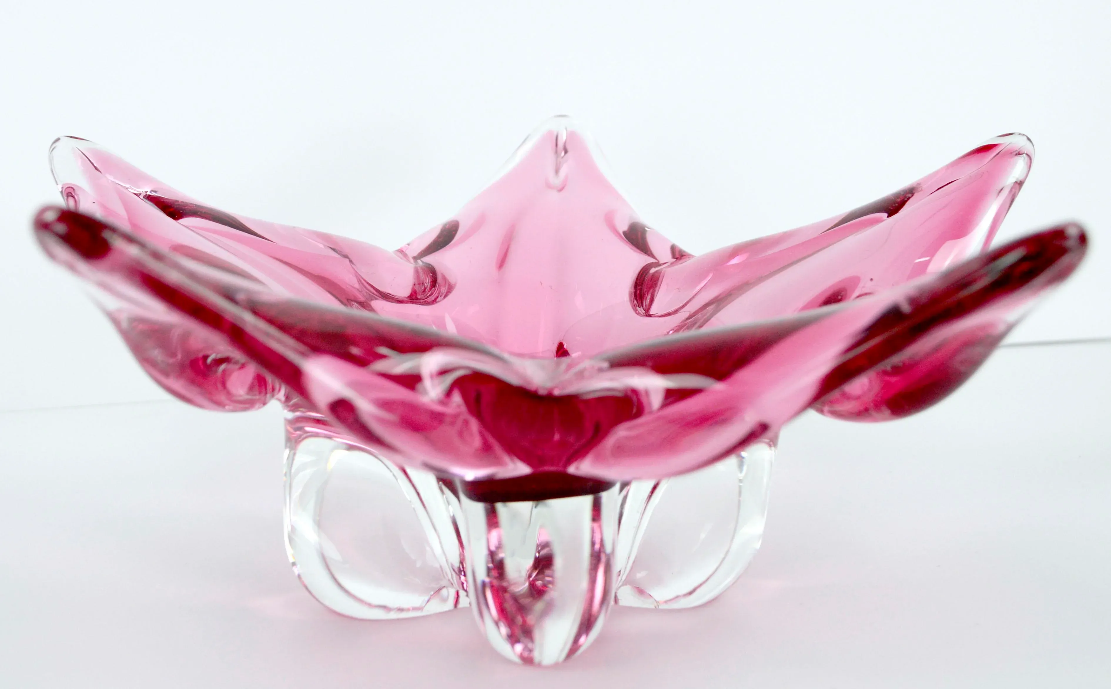 Josef Hospodka Chribska Glassworks, Czech Pink Star Flower Footed