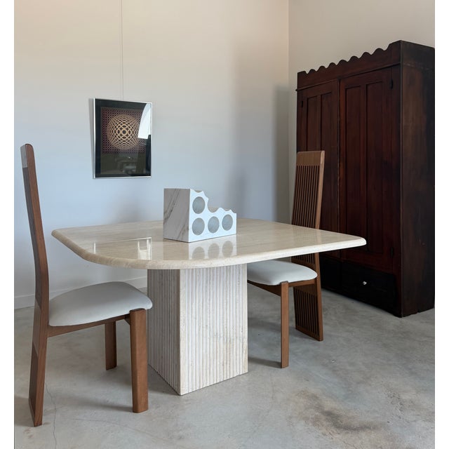 Minimalist Postmodern "Teardrop" Travertine Marble Dining Table Fluted Carved Base (Italy) For Sale - Image 16 of 16