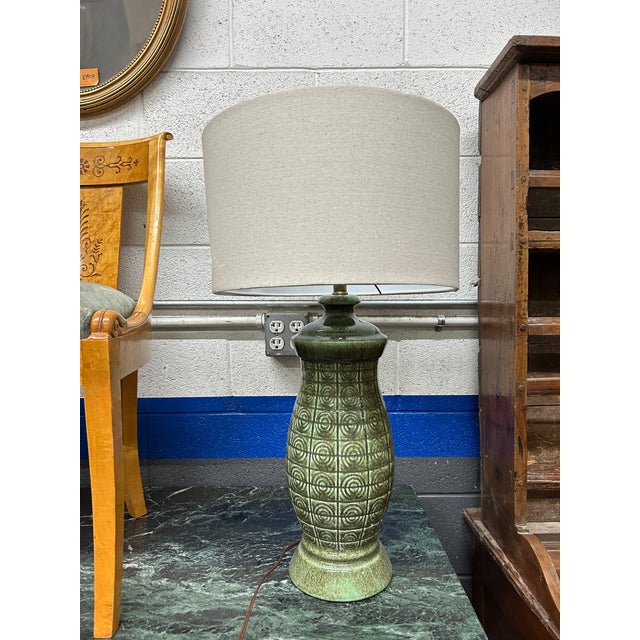 Mid-Century Modern Vintage Mid-Century Green Ceramic Table Lamp For Sale - Image 3 of 5