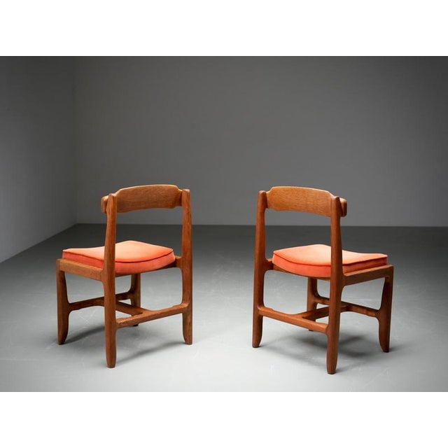 Wood Vintage Dining Chairs in Oak and Velvet by Guillerme Et Chambron, France, 1960, Set of 2 For Sale - Image 7 of 13