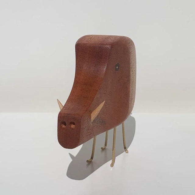 Mahogany Wild Boar Mid Century Modern Style Figurine Jacob Hermann Style Danish Modern For Sale - Image 4 of 11