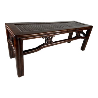19th Century Chinese Antique Low Bench With Bamboo Slats For Sale