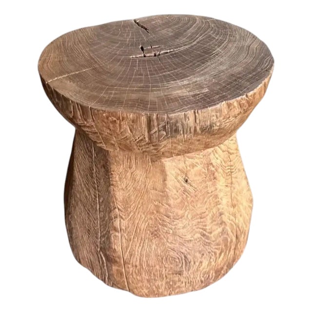 1970s Aged Javanese Teak Wood Side Table – Sculptural Organic Pedestal For Sale