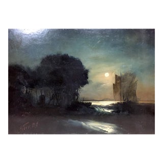 1980s Oil Painting Night on the Beach Zebek Vladimir Evgenievich For Sale