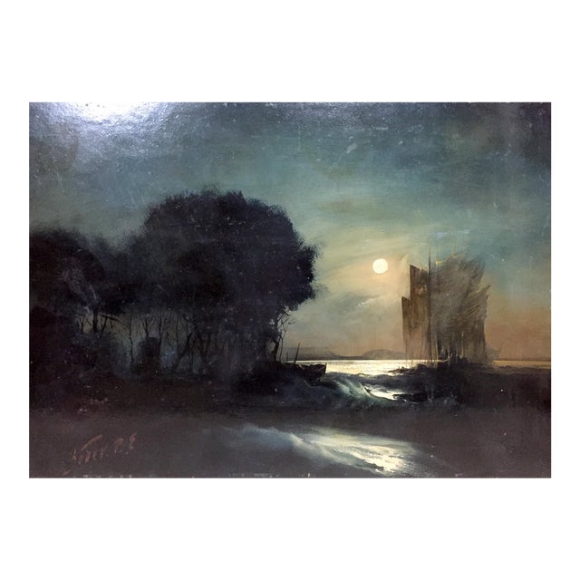 1980s Oil Painting Night on the Beach Zebek Vladimir Evgenievich For Sale