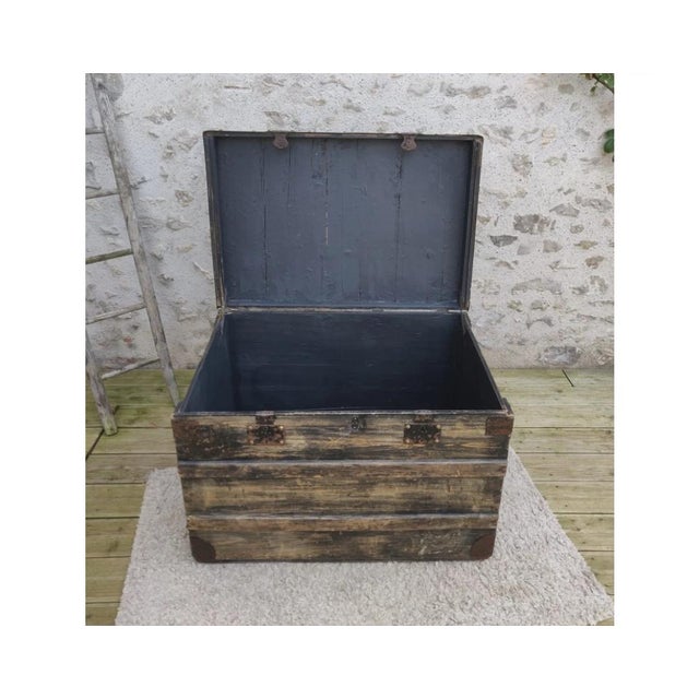 1920s Large Black Trunk, 1920s For Sale - Image 5 of 6