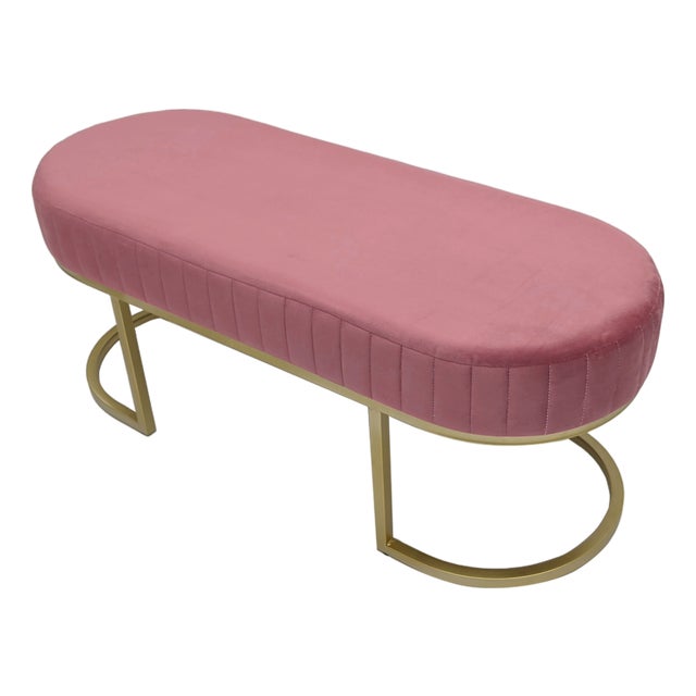 Colette Pink Mauve Velvet Bench with Gold Frame For Sale