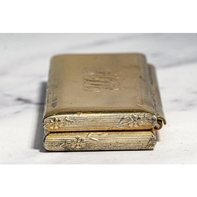 Heavy Antique Meriden Stamp Box Gold Gilt Desk Paperweight Accessory Home Office Decor For Sale - Image 9 of 13