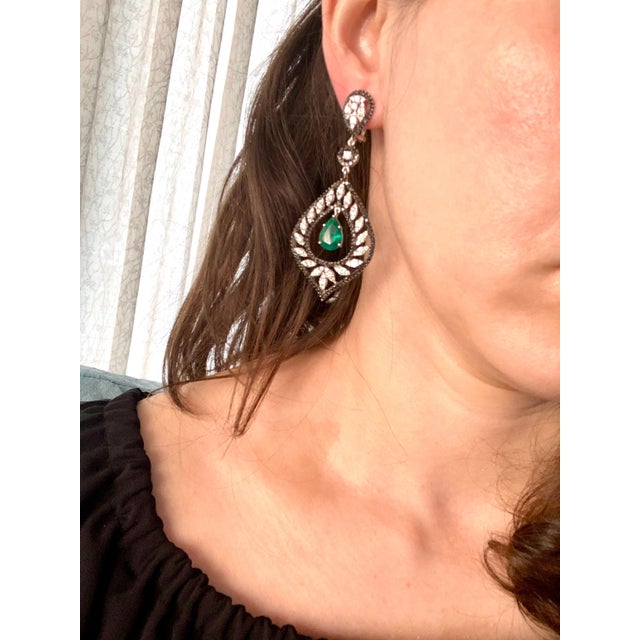 GIA Certified 6 Ct Zambian Pear Shape Emerald Diamond Drop Earrings 18Kt W Gold For Sale - Image 10 of 18