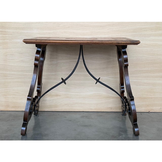 Spanish Baroque Side Table with Lyre Legs and Marquetry Top, 1850 For Sale - Image 17 of 18