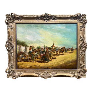 A 19th C. European Oil on Canvas Painting Set in an Ornate Frame For Sale