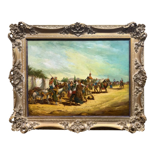 A 19th C. European Oil on Canvas Painting Set in an Ornate Frame For Sale