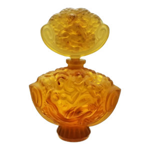 Vintage Czech Bohemia Art Glass Perfume Bottle With Nude Lady, Putti, and Grapes