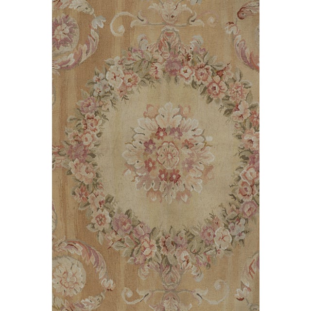 Traditional Rug & Kilim’s Aubusson Style Rug in Light Gold and Cream With Floral Medallion For Sale - Image 3 of 7