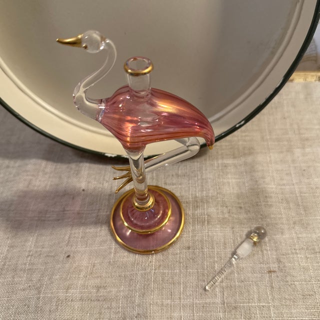 Glass Vintage Flamingo Glass Perfume Bottle With Stopper For Sale - Image 7 of 9