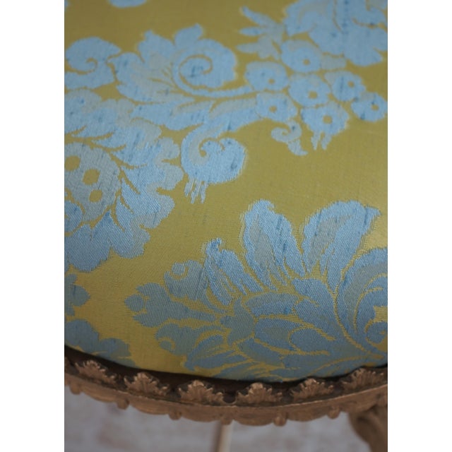 French Louis XIV Damask Upholstered Metal Base Ottoman For Sale - Image 4 of 12