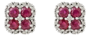 Cluster Design 925 Silver Ruby & Halo Diamond Stud Earrings by Carat&Her- A Pair