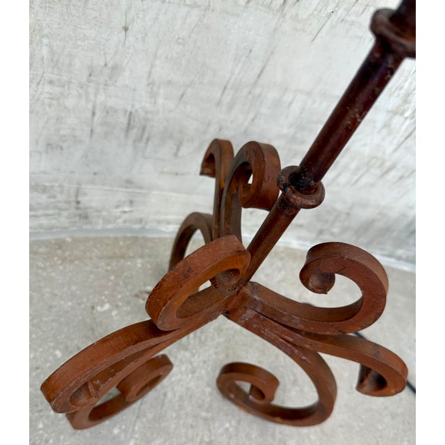 Vintage Rustic Wrought Iron Spanish Revival Style Candle Holders Converted to Table Lamps, Circa 1980s- A Pair For Sale - Image 9 of 12