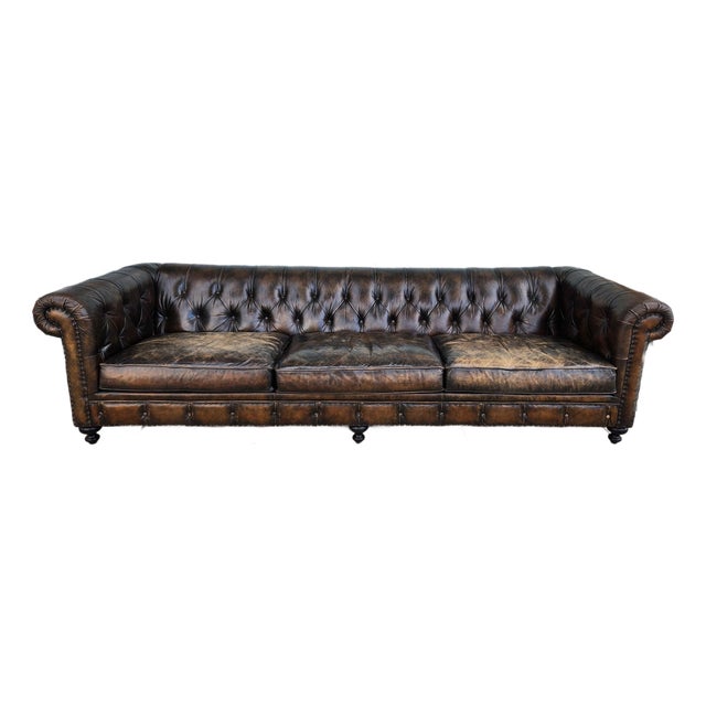 Vintage Distressed Leather Sofa For Sale