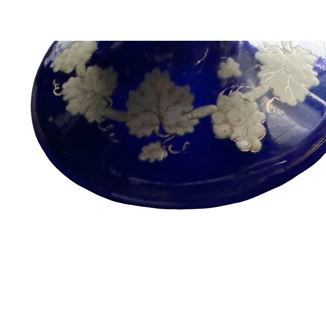 Blue Cobalt Hand Painted Glass Compote For Sale - Image 8 of 10