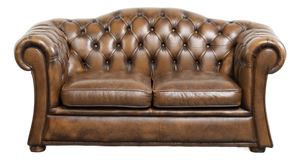 English Cowhide Chesterfield 2-Seater Sofa