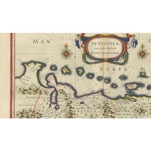 Venezuela Map with Caribbean & Nueva Andalusia from Blaeu, 1642 For Sale - Image 9 of 12