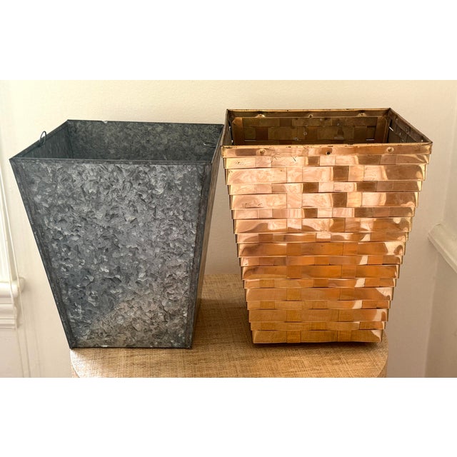 Vintage Brass Woven Wastebin/Planter With Zinc Insert For Sale In Miami - Image 6 of 10