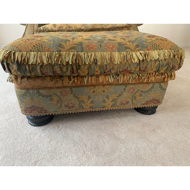 Late 20th Century Carol Hicks Bolton for EJ Victor vintage heirloom Large Chair-and-a-half with matching ottoman. This...