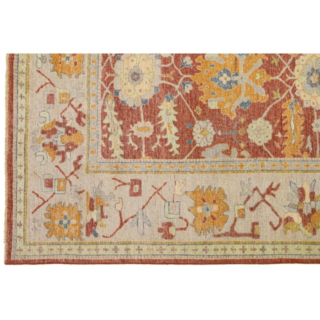 2010s Red Modern Indian Tabriz Handmade Floral Wool Rug by Apadana For Sale - Image 4 of 7