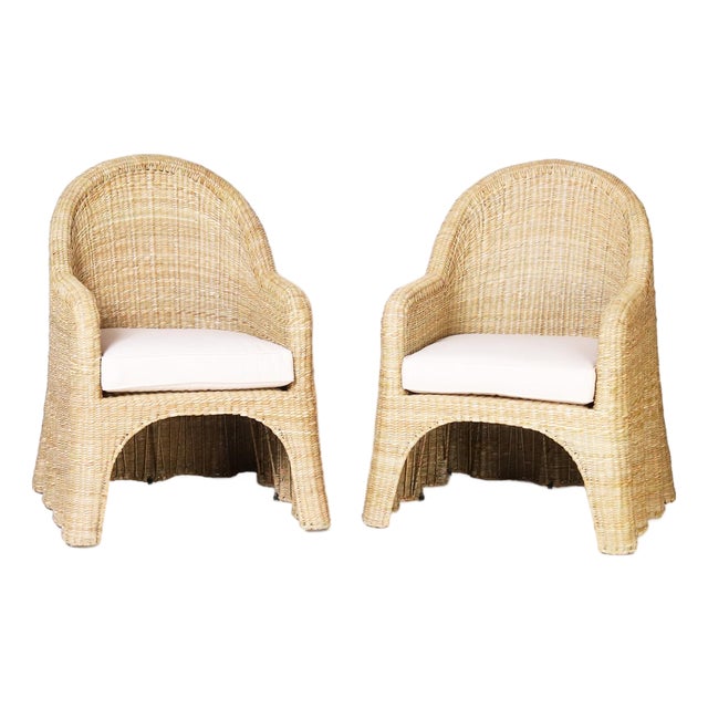Wicker Drapery Ghost Armchairs For Sale