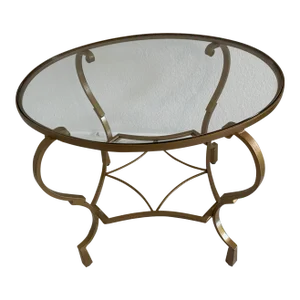 1960s French Round Top Two Tier Glass & Bronze Base End Table