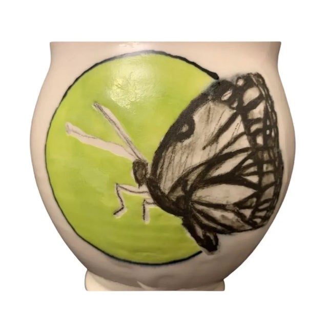 Ceramic 1970s Ceramic Pottery Style Dragonfly/Butterfly Basket/Vase For Sale - Image 7 of 9