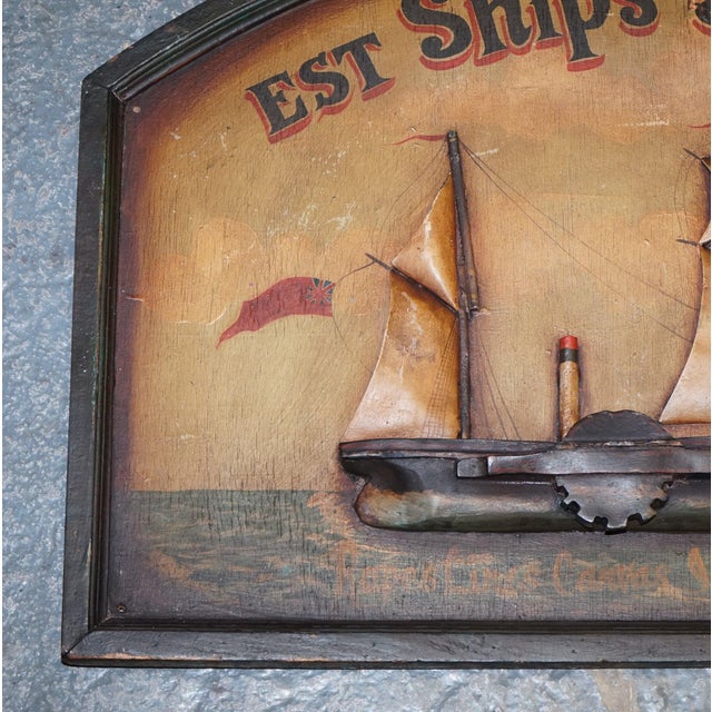 A characterful original 1960s hand painted pub sign, crafted from solid wood and decorated with the wording “Est Ships...