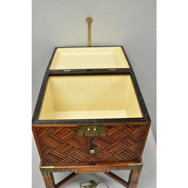 Late 20th Century Furniture Classics LTD Chinese Teak & Bamboo Campaign Chest Side Table on Stand For Sale - Image 11 of 18