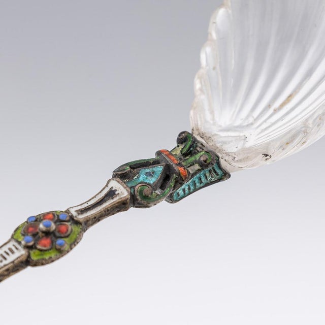 Antique 19th Century Austrian Silver, Enamel & Rock Crystal Spoons, 1880s, Set of 3 For Sale - Image 12 of 18