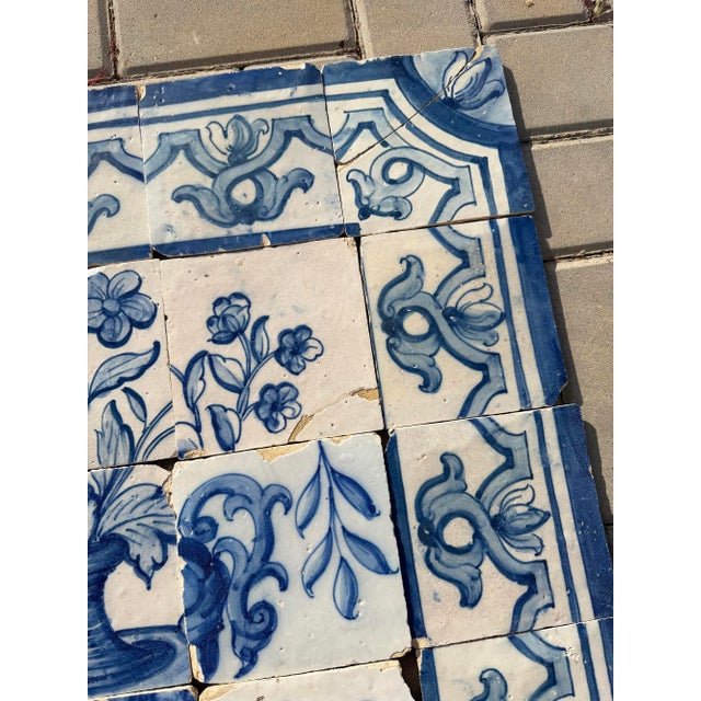 Antique 18th Century Portuguese Baroque Tiles With Flower Arrangement in Classical Urn For Sale - Image 12 of 16