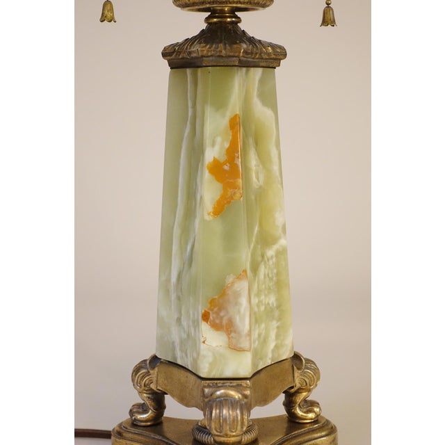 1930s Mutual Sunset Lamp Co. French Empire Deco Neoclassical Green Onyx Marble Brass Table Lamp For Sale In Los Angeles - Image 6 of 13