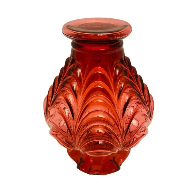 Mid 20th Century Vintage Fenton Cranberry Art Glass Drape Feather Vase For Sale - Image 5 of 6
